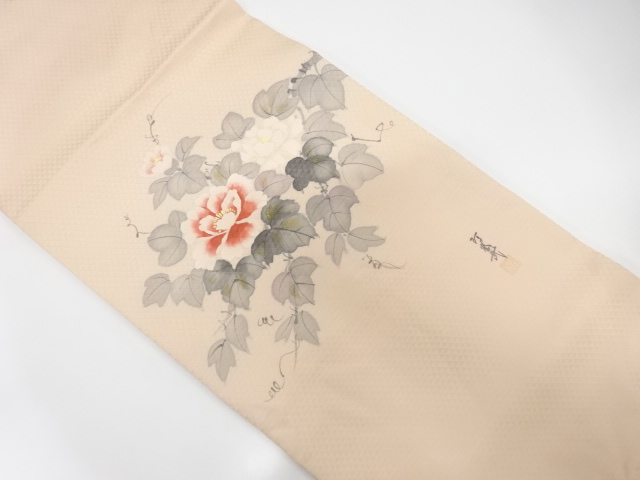 作家物　手描き　花模様　名古屋帯